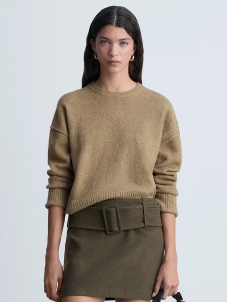 Cropped wool-blend knit sweater
