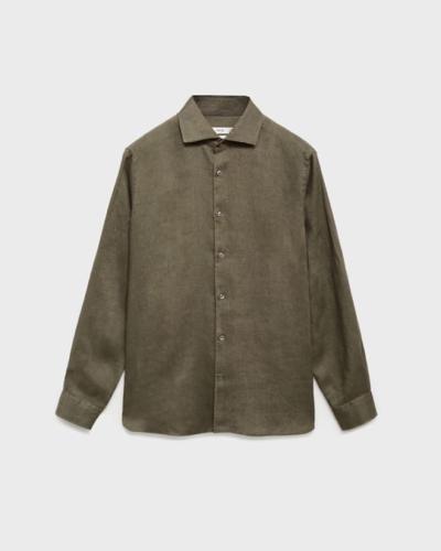 Garment-washed linen overshirt
