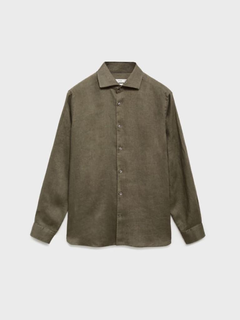 Garment-washed linen overshirt