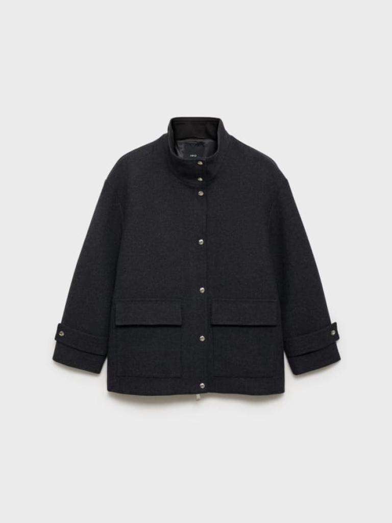 Funnel-neck wool jacket